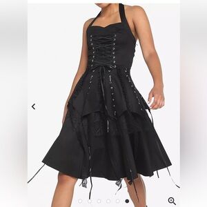 Hearts & Roses Pretty Pirate Black Lace Up Corset Mini Dress Sz 8